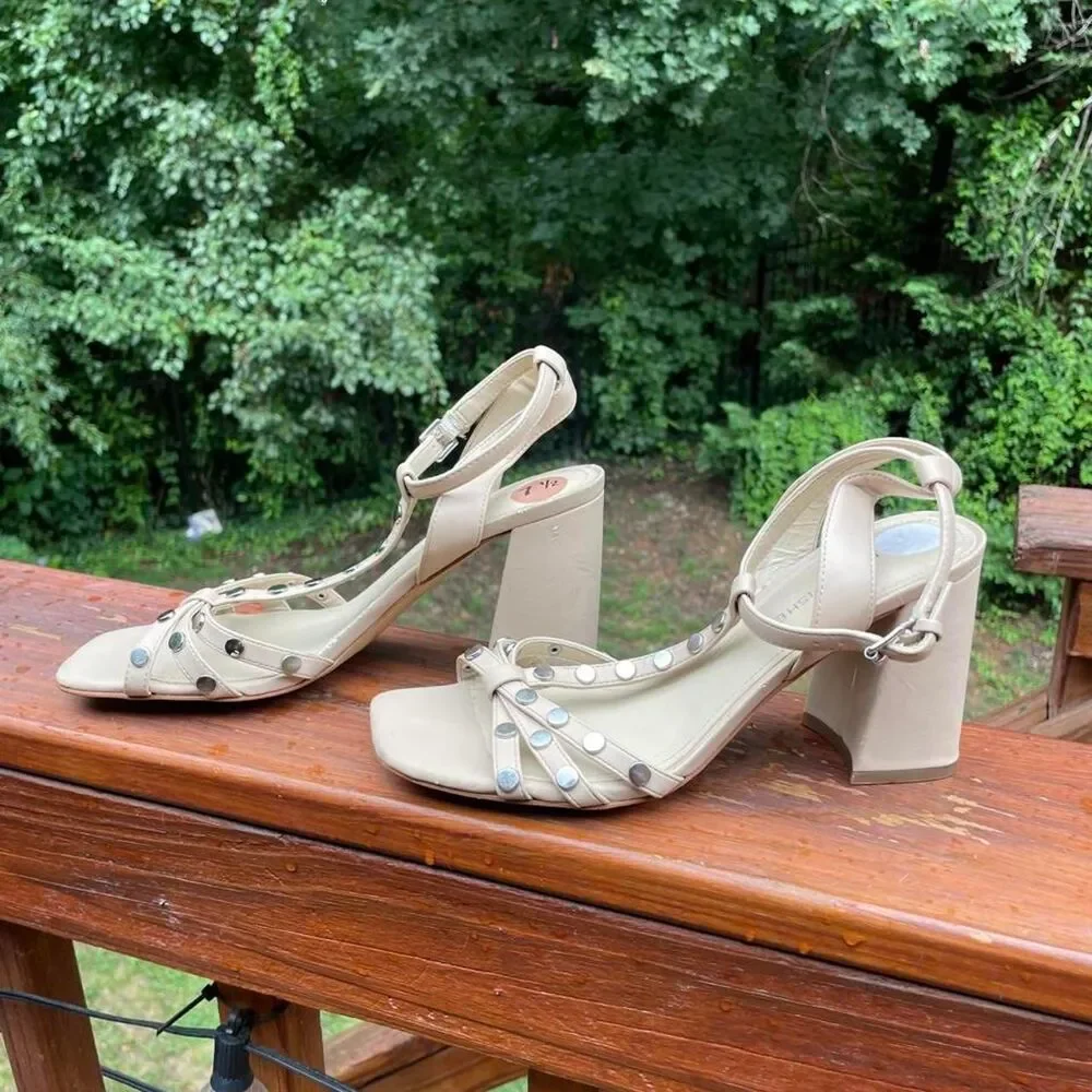 Marc Fisher Women's 7.5 Nude Block Sandals w/ Studs